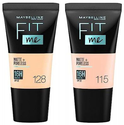 Maybelline New York Fit Me Matte+Poreless Liquid Foundation Tube, 115 Ivory, 18ml and Maybelline New York Fit Me Matte+Poreless Liquid Foundation Tube, 128 Warm Nude, 18ml