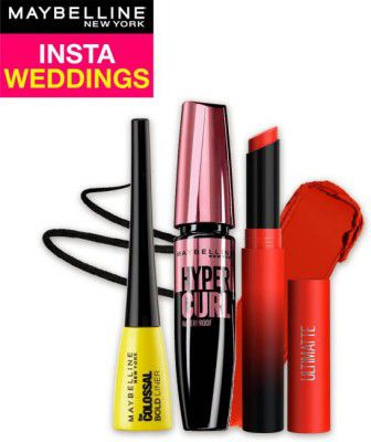 MAYBELLINE NEW YORK InstaWeddings Pack of 3-Ultimatte Lipstick,Colossal Liner,Hypercurl Mascara  (3 Items in the set)