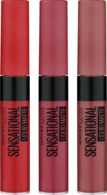 MAYBELLINE NEW YORK Saras Favorite Sensational Liquid Matte Pack of 3 - (Touch of Spice, Nude Nuance, Red Serenade, 21 ml)