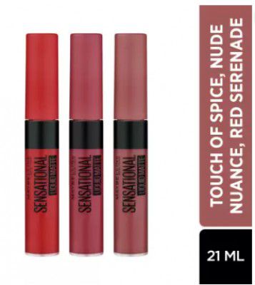 MAYBELLINE NEW YORK Sensational Liquid Matte PO3  (Touch of Spice, Nude Nuance, Red Serenade, 21 ml)