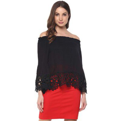 mayra Women's Black Color Long Sleeve Lace Top