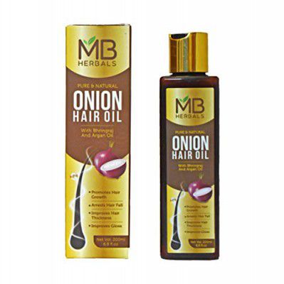 MB Herbals Onion Hair Oil With Black Seed | Controls Hair Fall | Promotes Hair Growth | No Mineral Oil | Repaires & Strengthens Damaged Hair | No Silicones & Synthetic Fragrance - 200 ml