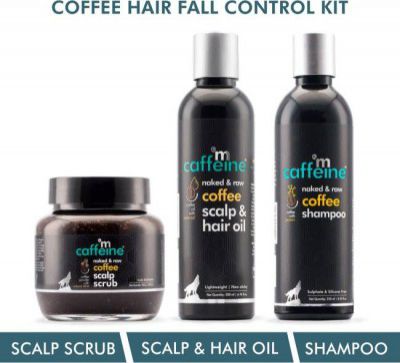 mCaffeine Coffee Hair Fall Control Kit with Protein, Redensyl, Natural AHA & Argan Oil | Shampoo, Hair Oil, Scalp Scrub | All Hair Types | Sulphate & Silicone Free (3 Items in the set)