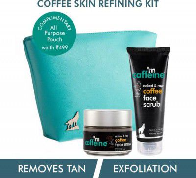 mCaffeine Coffee Skin Refining Kit | Free All Purpose Teal Pouch | Exfoliates, Unclogs Pores | Face Scrub, Face Mask | Paraben & SLS Free  (2 Items in the set)