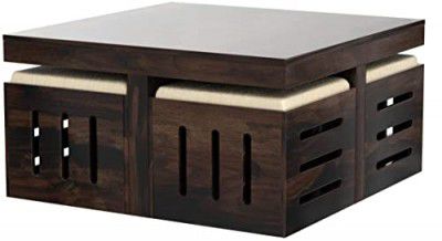 Md Decor Craft-Center Coffee Table 4 Seater with Four Stool for Living Room | Center Coffee Table with 4 Stool Made Up with Solid Indian Sheesham Wood Mahogany Finish-L 34 x D 34 x H 18 Inch