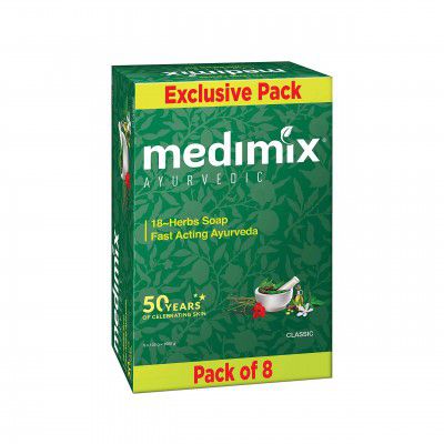 Medimix Ayurvedic Classic 18 Herbs Soap 125 g (Pack of 8)