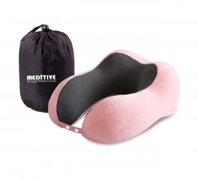 MEDITIVE Memory Foam Neck Pillow for Travel (Pink)