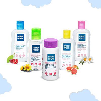 Mee Mee Baby Complete Care 5 Skin and Hair Care Baby Products/Baby Care Travel Kit/Baby Care from Day One/ Baby Gift Set for New Born/Baby Shower Gift/New Born Baby Gift(Bubble Bath, Baby Oil, Baby Lo