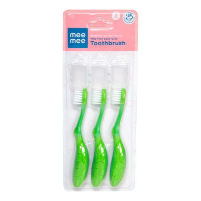 Mee Mee Baby manual Toothbrush for kids(Pack of 3) (Easy Grip, Green)