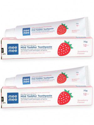 Mee Mee Fluoride-Free Baby Toothpaste for Kids Fortified with Triple Calcium Phosphate, Cavity Protection, Oral Care, Best for Baby 1 year +, 70 gram (Strawberry, Pack of 2)