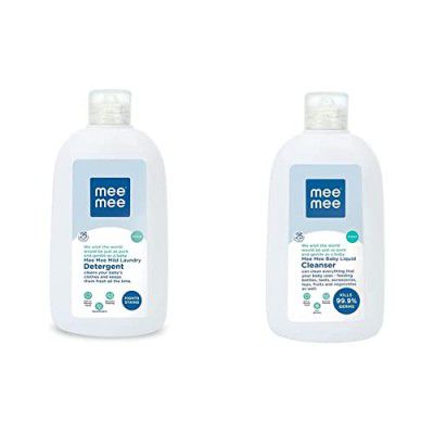 Mee Mee Mild Baby Liquid Laundry Detergent Bottle, 500ml & Anti-Bacterial Baby Liquid Cleanser (300ml) Combo