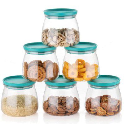 MEELANA Plastic Airtight Container Jar Set For Kitchen - 900 & 1100 ml Set Of 6 Made In India (Green-900 ML)