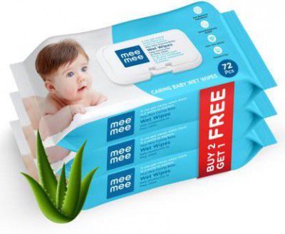 MeeMee Soft Cleansing Baby Wet with Lid | Aloe vera - Pack of 3  (216 Wipes)