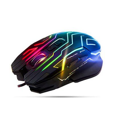 MEETION Wired Gaming USB Mouse MT-GM22 with RGB Lights, 200-4800 DPI, Ergonomically Designed, 3D Anti-Slip Roller, Convenient Side Button, 6000 FPS, 60 IPS Tracking Speed