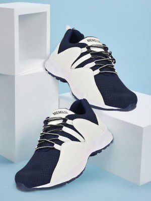 MENGLER Men Off-White & Blue Mesh Running Shoes