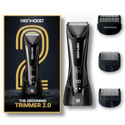 MENHOOD Battery Powered WaterProof Cordless Grooming Trimmer 2.0 for Men, with 4000k LED Spotlight & Power Status Display, Wireless Charging Support, Sensitive Skin Technology,150Min Runtime