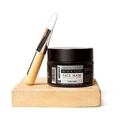 MensXP Mud Quick Detox Black Clay Face Mask With Activated Charcoal (For All Skin Types) 50 g With Applicator Brush