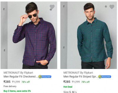 METRONAUT By Flipkart Men's Shirts @ 80% Discount