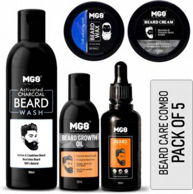 MG8 Beard Care Combo Beard Wash 100ml + Beard Growth Oil 50ml + Beard Serum 50ml + Beard Wax 80g + Beard Cream 80g  (5 Items in the set)