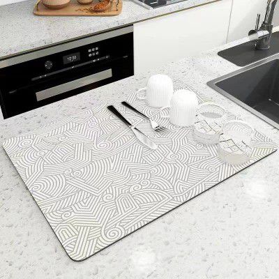 MGNLR High Water Absorbent Dish Utensils Drying Mat, Place Mat, for Countertop Home Kitchen Protector. Assorted Colour (1 pcs) (Gray Dish Dry mat)