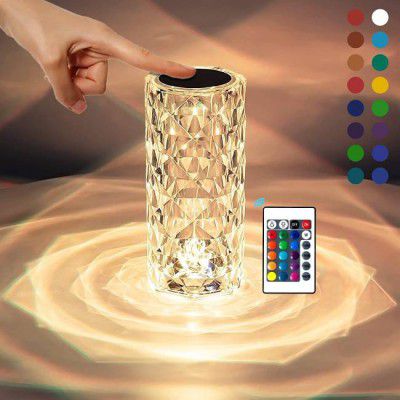 MHAX Crystal Rose Diamond 16 Color RGB Changing Mode LED Night Lights_USB Remote Night Lamp  (19.5 cm, Multicolor)