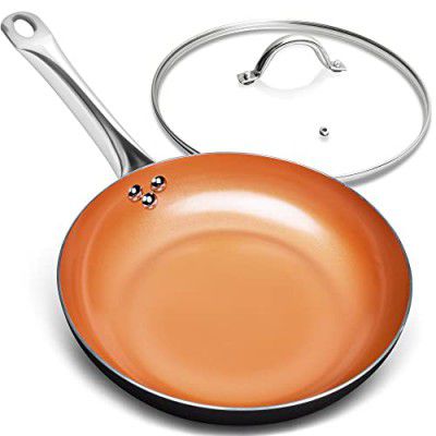 Michelangelo 20cm Frying Pan Non Stick, Ultra Nonstick Frying Pan with Ceramic Titanium Coating, Copper Frying Pan with Lid, Egg Frying Pan Non Stick