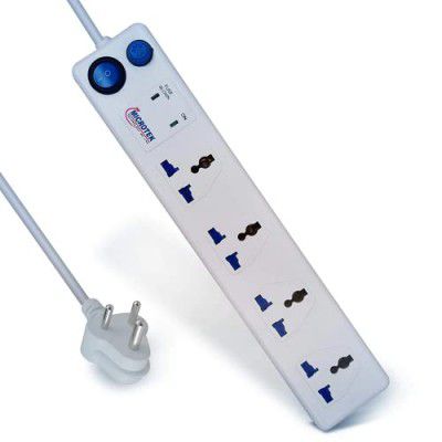 Microtek Plastic High Neck Spike Guard 1.5m Extension Cord, 4 Sockets, 6A, 1500W with 1 Switch (White)