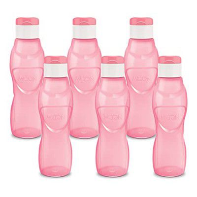 MILTON Ace Flip Plastic Water Bottle Set of 6, 1 Litre Each, Pink | Sports | Gym | Home | Kitchen | Travel Bottle | Hiking | Treking | Reusable