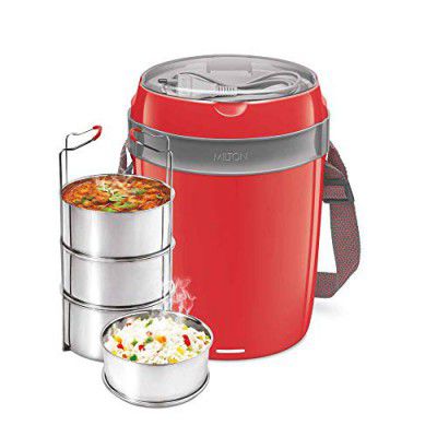 MILTON Euroline Futron Stainless Steel Electric Lunch Box, (4 Containers), Red