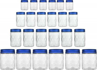 MILTON Hexa Pet Jar - 270 ml, 665 ml, 1240 ml, 1850 ml Plastic Grocery Container  (Pack of 24, Blue, Clear)