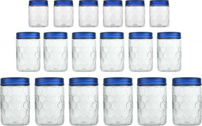 MILTON Hexa Pet Jar - 270 ml, 665 ml, 1240 ml Plastic Grocery Container (Pack of 18, Blue, Clear)