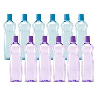 MILTON Pacific 1000 Pet Water Bottles, 1 Litre Each, Set of 12, Purple and Sky Blue | BPA Free | Leak Proof | Office Bottle | Gym Bottle | Home | Kitchen | Travel Bottle | Hiking | Treking | Reusable