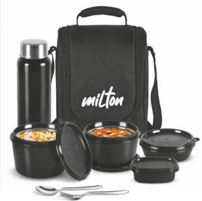 MILTON Pro Lunch Box (3 Containers, 1 Chutney Dabba, 1 Bottle, Spoon, Fork, 1 Jacket) 4 Containers Lunch Box (1900 ml, Thermoware)