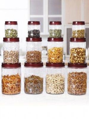 Milton Set Of 12 Brown Hexa Pet Jar - 4 Pcs x 270 ml 4 Pcs x 665 ml 4 Pcs x 1.24 L