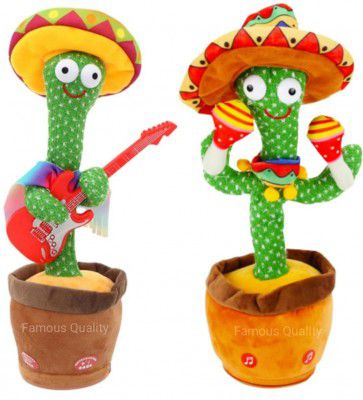 FAMOUS QUALITY Mimicry Toy Cactus with Lights and Music - Repeat and Record Whatever You say, Wiggles with Music - Interactive Toy for Kids