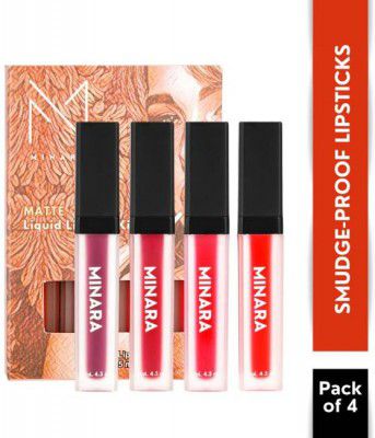 MINARA Matte Liquid Lipstick Pack of 4 - Forever Reds (Brown, 18 ml)