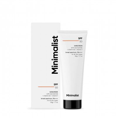 Minimalist Sunscreen Cream SPF 50 Lightweight No White Cast, Broad Spectrum PA ++++, Acne Safe| For Men & Women 50 gm