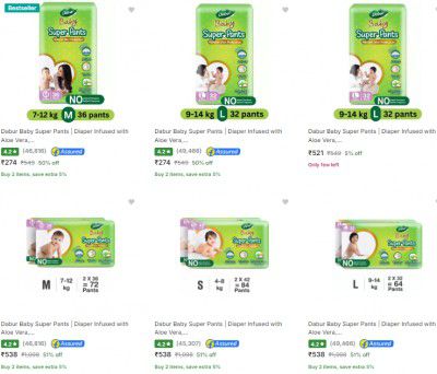 Minimum 50% Off On Dabur Baby Diapers