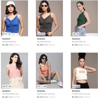 Minimum 70% Off on Roadster Tops | Starts @149