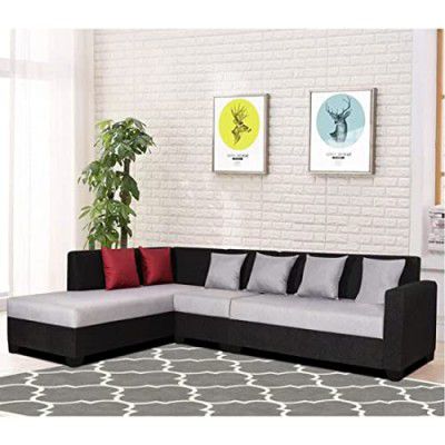 Mint Furniture Casolo 5- to 6-Person Sofa Fabric Lhs L Shape Sofa Set (Light Grey-Black)