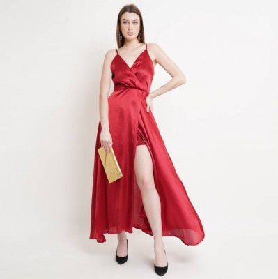 miss haute Women Fit and Flare Maroon Dress