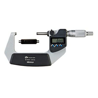 Mitutoyo 293-232 Coolant Proof LCD Micrometer, Ratchet Stop, 50-75mm Range, 0.001mm Graduation, -0.001mm Accuracy, SPC Output