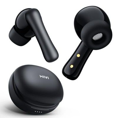 Mivi DuoPods i2 True Wireless Earbuds, 45+ Hrs Playtime, HD Call Clarity, Made in India Earbuds - Black