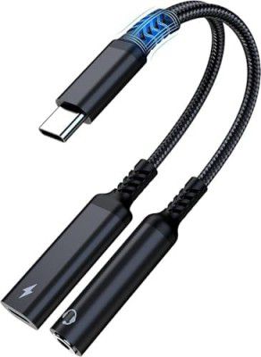 Mizi USB C to 3.5mm Headphone and Charger Adapter, 2-in-1 USB C to Aux Audio Jack - Black