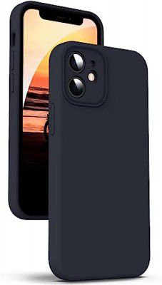 mobistyle Designed for iPhone 12 Cover Soft Liquid Silicone Slim Protective Shockproof with Anti-Scratch Microfiber Lining Phone Back Cover Case (Black)