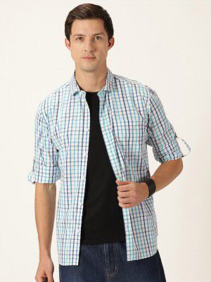 Moda Rapido Classic Slim Fit Checked Roll Up Sleeves Pure Cotton Casual Shirt