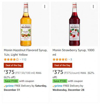 Monin Flavored Syrup upto 60% off + ₹100 Coupon