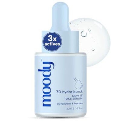 Moody 2% Hyaluronic Face Serum Niacinamide Peptides Dewy Hydrated & Plumped Skin 7D Hydro Burst | Daily Hydrating Face Serum Bouncy Skin | Paraben Free Serum Men & Women | 20 ml