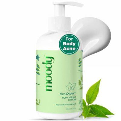 Moody AcneXpert 5% AHA Body Lotion with 48-Hour Moisturizationl | Improves Skin Texture & Reduces Appearance of Strawberry Legs | With Green Tea & Salicylic Acid | 200ml