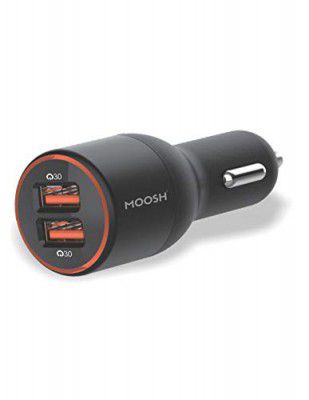 Moosh USB Dual Port 36 W Turbo Car QC 3.0 Quick Charger Smart Power LED Fast Car Charger Compatiable with All Smartphones (Black)